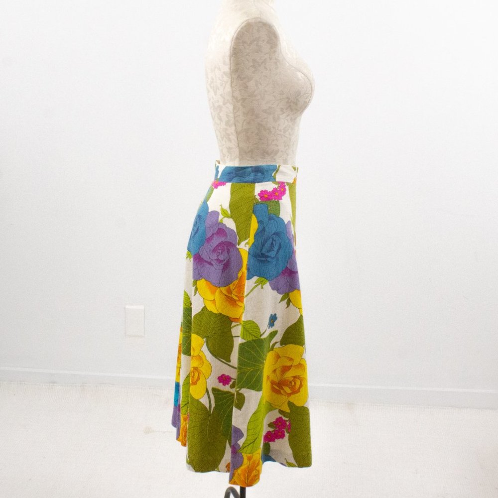 Vintage 60s 50s Pinup Floral Print Midi Skirt - Picture 4 of 7